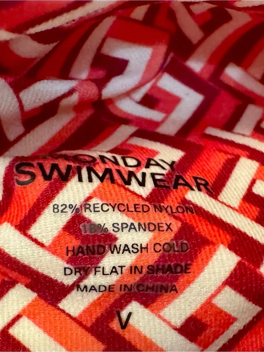 Monday Swimwear | Tamarama Bandeau Top, Red Lattice Geo, Size V (XL) - NWT